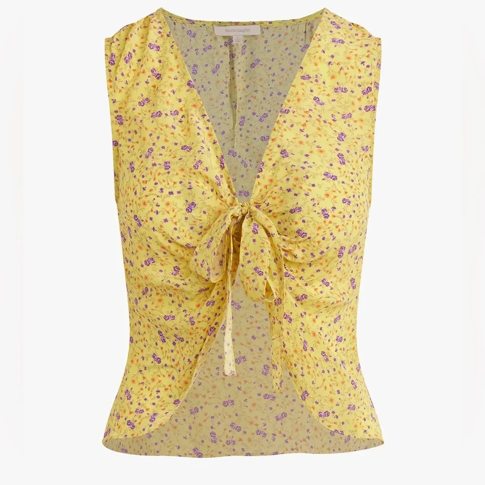 NWT Favorite Daughter The Gwen Top Tie Front Sleeveless Silk Blouse - Picture 8 of 16